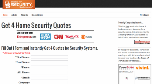 home security quotes landing page